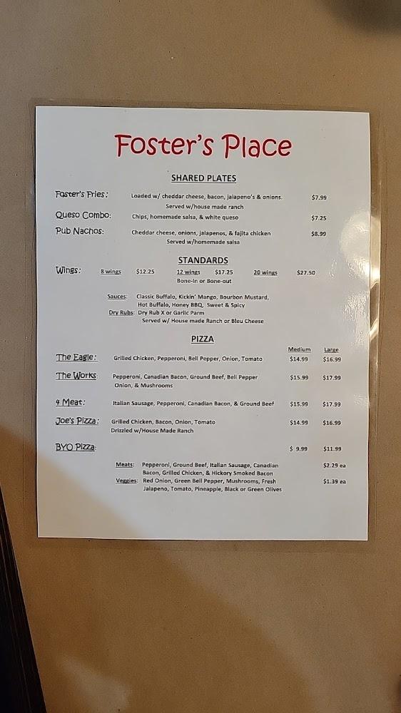 Foster's Place Restaurant Menu image 3